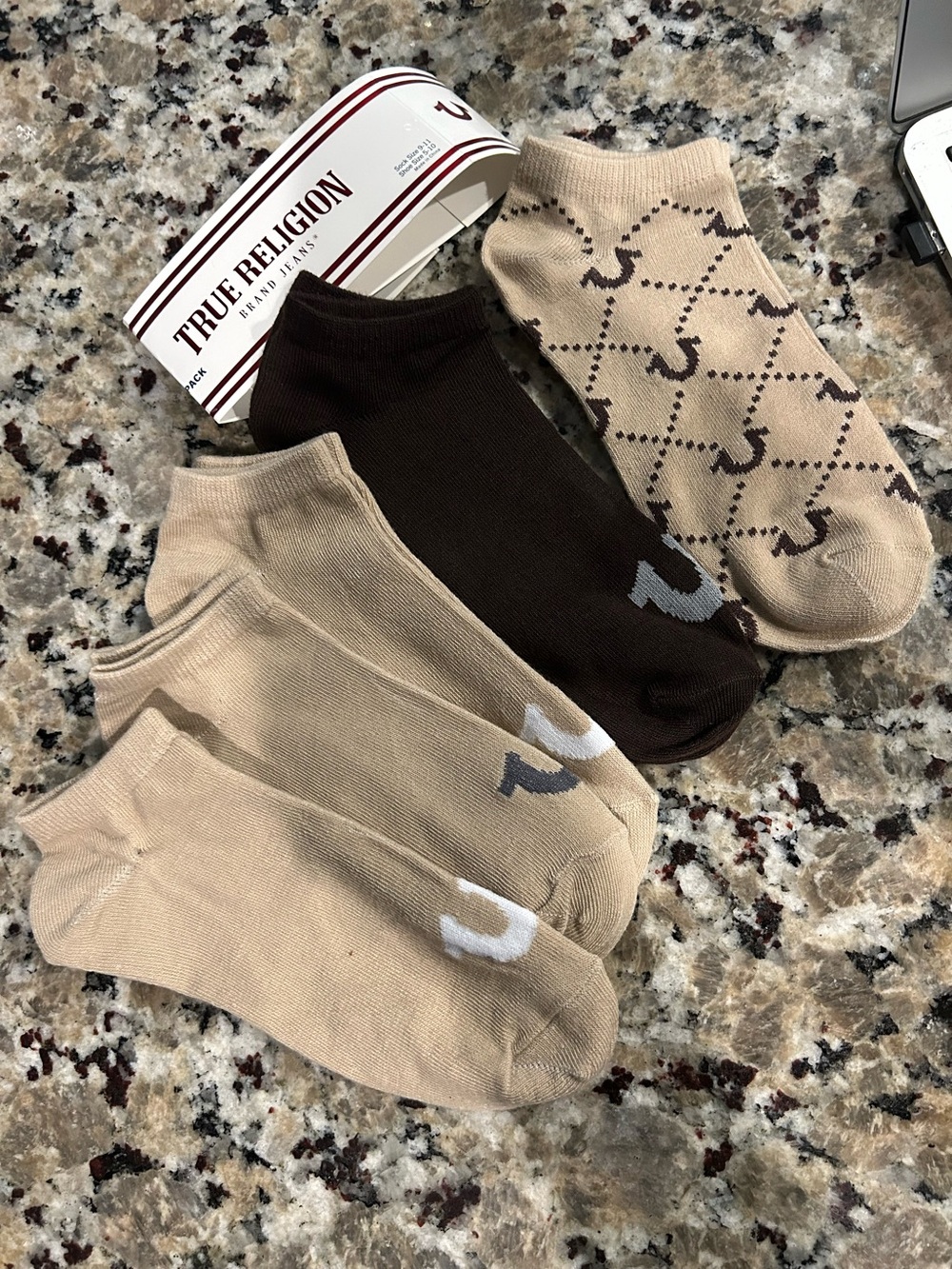 True Religion Women’s Ankle Sock 5-Pack in White, and Tan set of 5